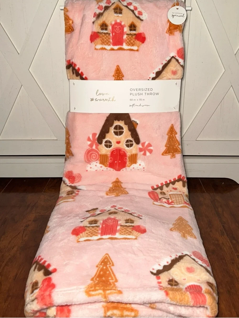 Oversized Pink Gingerbread House Plush Throw Blanket